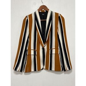 VTG 90s SLNGHR Blazer XS Tan Black Striped Corpcore Going Out Streetwear Preppy
